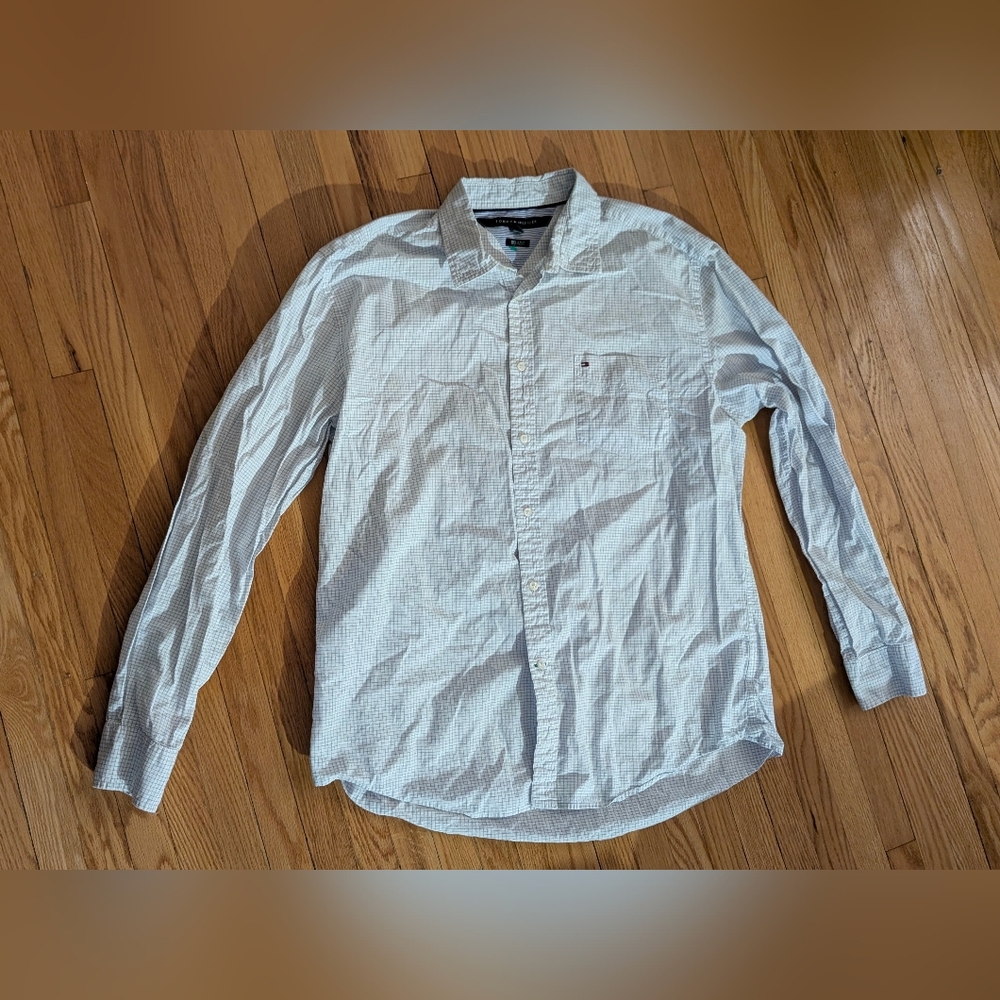 Tommy Hilfiger Men's Light Blue Checked Button-Up Shirt
